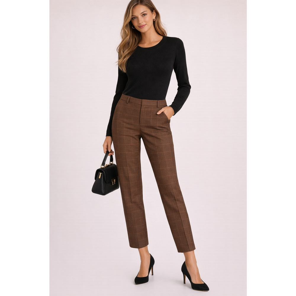 Akris Punto Brown Windowpane Plaid Straight Leg Ankle Pants US 8